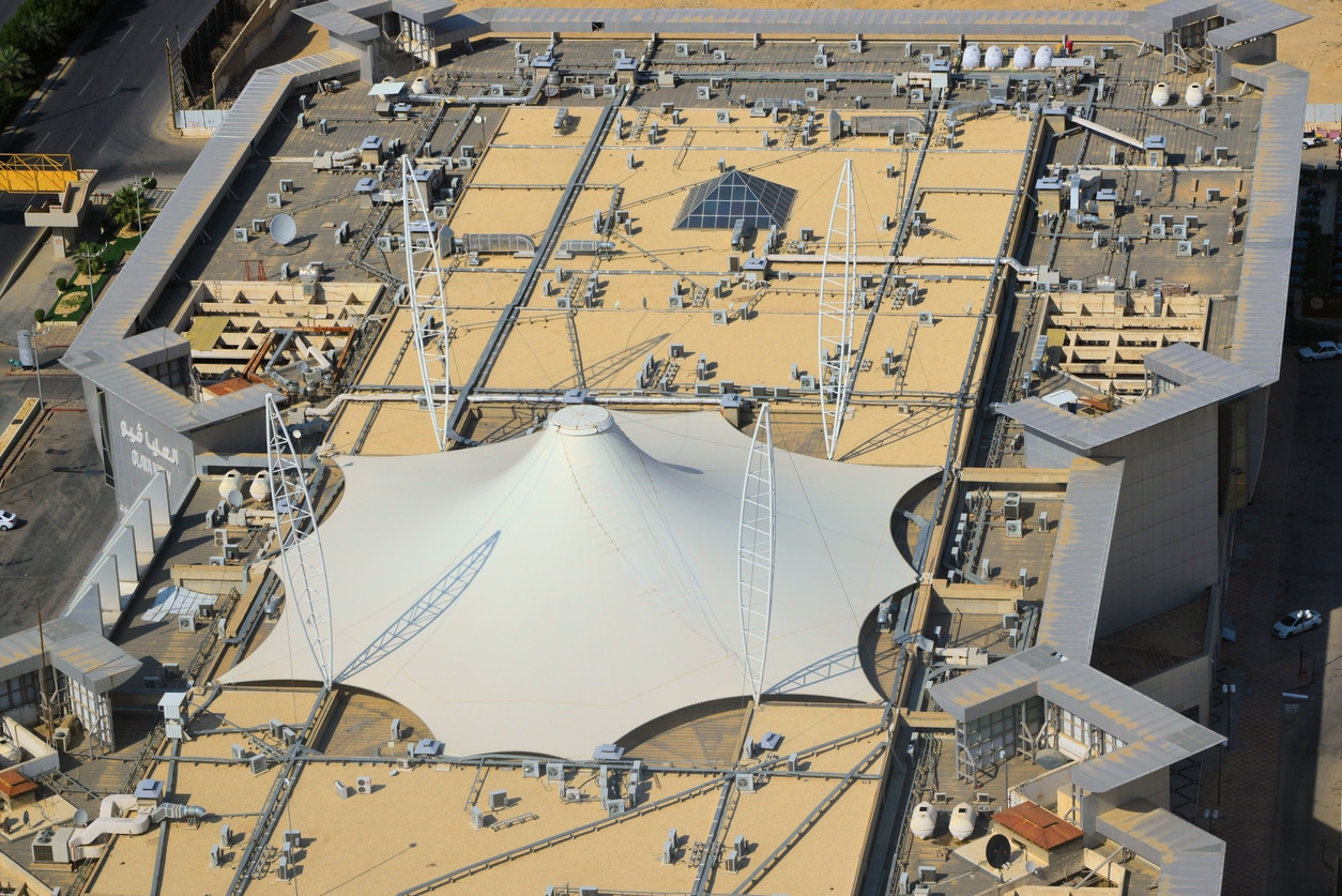 Tensile structure on the roof of the Olaya View shopping center, Riyadh, Saudi Arabia