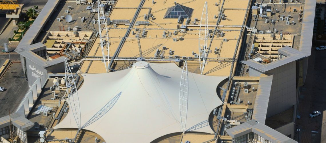 Tensile structure on the roof of the Olaya View shopping center, Riyadh, Saudi Arabia